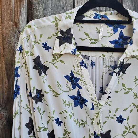 Free People Cream Floral Flowy Drawstring Waist Dress - Picture 3 of 8